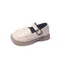 Classic beige Mary Jane leather shoes for girls with buckle strap and thick sole - Size 23 Inner Length 14.8cm / White