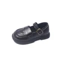 Classic black girls' British style leather shoes with elegant metal buckle strap - Size 23 Inner Length 14.8cm / Black