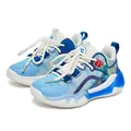 Modern blue and white boys' athletic basketball sneakers with durable non-slip rubber soles - 28 / Blue & White