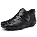 Premium black crocodile texture leather men's high-top boots with anti-slip sole - 38 / Black Single Shoe Style