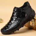 Premium black crocodile pattern leather Martin boots for men winter season warmth - 38 / Black (Thickened)