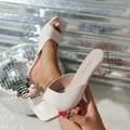 Mules élégantes à bout carré de couleur crème avec talon aiguille de 6,5 cm pour femmes - 35 / Hauteur du Talon 6.5cm / Blanc