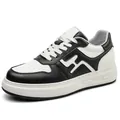 Retro black and white cowhide platform sneakers for men with 6cm inner heightening - 37 / Black and White