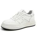 White genuine leather men's elevator sneakers with 6cm height increase design and retro style - 37 / White