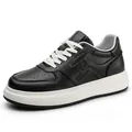 Stylish men's black leather sneakers with 6cm height-increasing thick white sole - 37 / Black