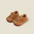 Braune Kleinkind-Lauflernschuhe aus Wildleder mit Klettverschluss und Zehenschutz - Gelb