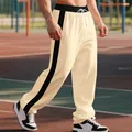 Heavyweight terry men's loose sweatpants with contrast side stripe and drawstring waist - S / Bottom (LT-10) / Apricot/Black