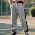 Detail view of men's gray heavyweight joggers with black side stripes and drawstring - S / Bottom (LT-10) / Light Grey/Black