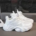 Stylish white girls' breathable mesh sports shoes with convenient rotary buckle closure - 26 / White