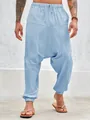 Leichte blaue Leinen-Haremshose für Herren mit tiefem Schritt und Tunnelzug-Detail - Hellblau