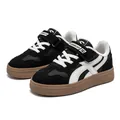 Kids' durable black and white leisure skate shoes with non-slip brown soles and velcro straps - 26 / Black