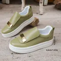Chic olive green platform loafers for women featuring a 4.2cm heel and gold buckle detail - 36 / Olive Green