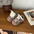 Stylish brown suede toddler sneakers with lace bow and mushroom charm details - Size 23 (Insole 14.5cm, Foot Length 13.5-14cm) / Gray