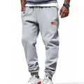 Comfortable light grey men's jogger sweatpants featuring an American flag patch detail - Light Gray