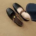Elegant French black Mary Jane ballet flats with decorative gold floral metal buckle strap - Black