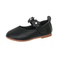Elegant black girls princess leather shoes with flower and pearl detail for toddlers - Size 23 (Insole 14.3cm) / Black