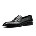 Elegant black genuine leather loafers with embossed crocodile pattern for men's - 37 / Black