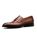 Premium brown crocodile embossed leather loafers for men, elegant business dress shoes - 37 / Yellow Brown
