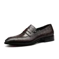Dark brown crocodile embossed genuine leather loafers for men's formal business wear - 37 / Coffee
