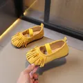 Bright yellow toddler girl fringed Mary Jane shoes with elastic strap for summer - 23 (14.5cm) / Yellow