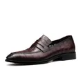Men's formal dark brown leather loafers featuring elegant crocodile embossed pattern - 37 / Burgundy