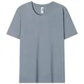 Detailed view of a plain grey-blue moisture-wicking short-sleeve T-shirt for men - Bean Green