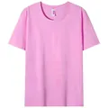 Vista frontale di una t-shirt rosa a maniche corte con girocollo su sfondo bianco puro - Taglia S / Top / Rosa