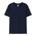 Vista dettagliata di una t-shirt in puro cotone blu navy a maniche corte e girocollo - Taglia S / Top / Nero