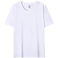 Vista dettagliata della classica t-shirt in cotone bianco a maniche corte girocollo - Taglia S / Top / Bianco