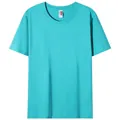 Vista detallada de una camiseta de hombre de color turquesa con cuello redondo y manga corta - S / Tops / Aguamarina
