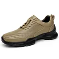 Summer breathable khaki perforated leather walking shoes for men with thick black sole - 36 / Hollow Style / Apricot