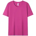 Vista frontal de una camiseta de hombre fucsia de 100% algodón de manga corta y cuello redondo - S / Tops / Rojo Ciruela