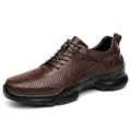 Breathable brown leather hollow-out men's outdoor walking shoes with lightweight non-slip sole - 36 / Brown