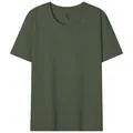 Dettaglio macro della maglietta da uomo in cotone verde militare di alta qualità a girocollo - Taglia S / Top / Verde Scuro