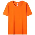 Vista frontale di una t-shirt arancione a maniche corte con girocollo e etichetta bianca. - Taglia S / Top / Arancione