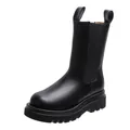 Zwarte leren Chelsea boots voor dames met ronde neus en een dikke platformzool - 35 / Zwart Halfhoog (Enkele Voering)