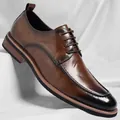 Classiche scarpe Oxford da uomo marroni con punta a punta e finitura sfumata lucida - 37 / Marrone