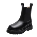 Zwarte Chelsea boots voor dames met dikke plateauzool en ronde neus - 35 / Zwart Kort (Enkele Voering)