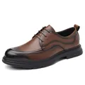 Zapatos de vestir clásicos de cuero marrón para hombre con degradado y costuras elegantes - 38 / Estilo para Todas las Estaciones / Marrón
