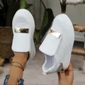 White platform loafers with gold metal buckle accent for women - 36 / White