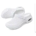 Breathable white mesh slip-on rocking mules for women with comfortable air cushion sole - White