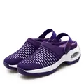 Purple mesh platform sandals for women with breathable upper and air cushion sole. - Purple