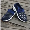 Women's dark blue mesh breathable rocker sandals with air cushion and slip-on design - Blue