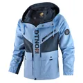 Men's casual light blue hooded outdoor parka jacket with stylish color-block design - XS / Tops / Light Blue