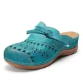 Sabot vintage turchesi da donna con zeppa, motivi floreali traforati e punta rotonda - 35 / Blu lago