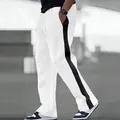 Pantaloni sportivi bianchi pesanti da uomo con striscia laterale nera e taglio dritto ampio - Taglia S / Pantaloni e gonne / Bianco