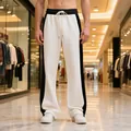 Heavyweight loopback men's color-block sweatpants in loose straight fit for casual wear. - White and Black Splicing