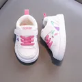 Toddler white microfiber leather sneakers with pink laces and colorful patterns - Inner Length 12.5cm / Size 16 / Pink