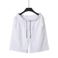 Premium quality men's summer linen drawstring beach shorts in solid crisp white finish - S / Bottoms / White