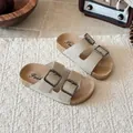Beige Kinder-Sandalen mit Doppelschnalle und weicher Korksohle für den Strand im Sommer - Größe 23: 14.8cm / Gebrochenes Weiß